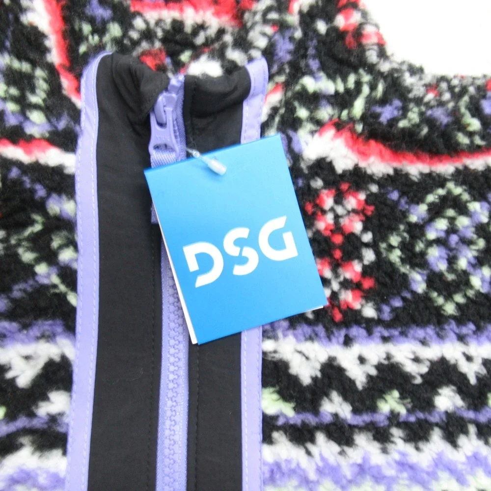 DSG Aztec Jacket Girls Medium Black Cozy Fleece Full Zip Funky Fair Isle $55 NEW
